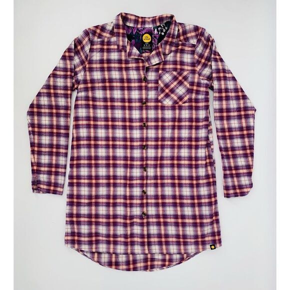 Life Is Good Purple Plaid 100% Cotton Flannel Women's Sleepshirt‎ Size Medium - Picture 1 of 5